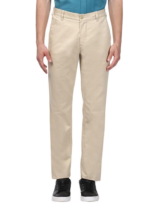 beige solid flat front casual trouser - 17503880 - Very Small Image - 1