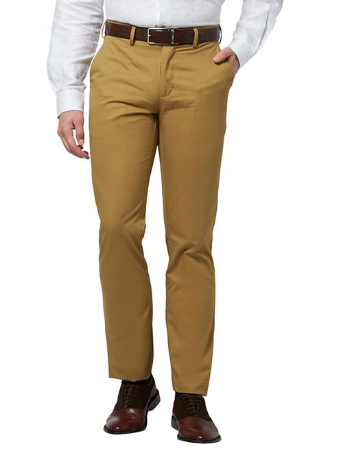 khaki solid flat front casual trouser - 17503890 - Very Small Image - 1