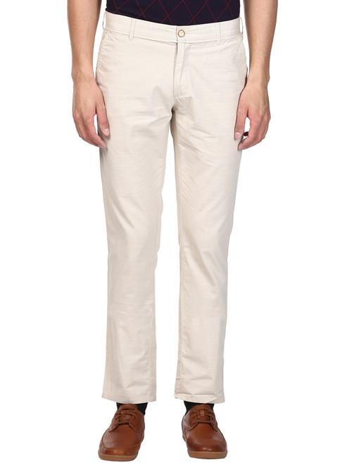 off white solid flat front casual trouser - 17503898 - Very Small Image - 1