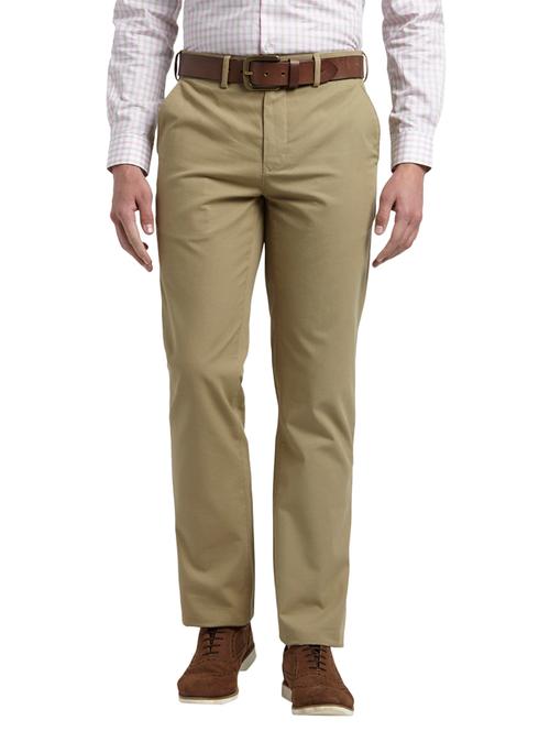 khaki solid flat front casual trouser - 17503909 - Very Small Image - 1