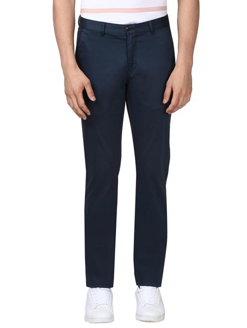 navy blue solid chinos - 17503924 - Very Small Image - 1