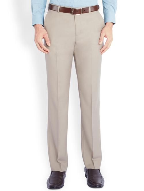 khaki solid flat front formal trouser - 17503927 - Very Small Image - 1