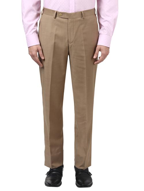 khaki solid flat front formal trouser - 17503933 - Very Small Image - 1