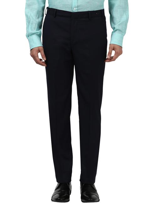 navy blue solid flat front formal trouser - 17503956 - Very Small Image - 1
