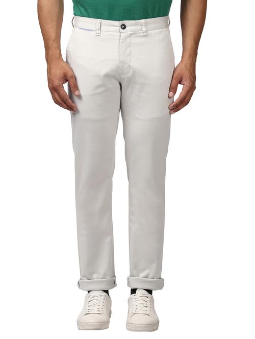 off white solid flat front casual trouser - 17503986 - Very Small Image - 1