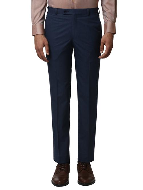 blue solid flat front formal trouser - 17503991 - Very Small Image - 1