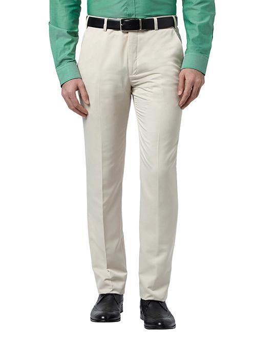 cream solid flat front formal trouser - 17504012 - Very Small Image - 1