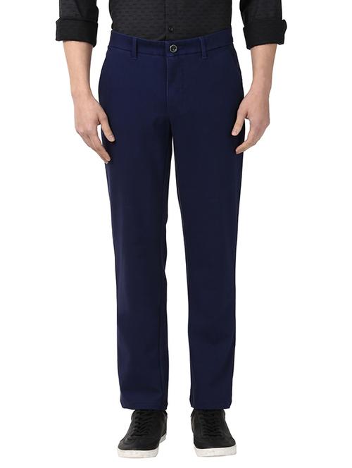 blue solid flat front casual trouser - 17504016 - Very Small Image - 1