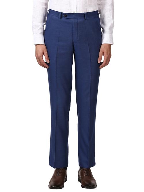 blue textured flat front formal trouser - 17504063 - Very Small Image - 1