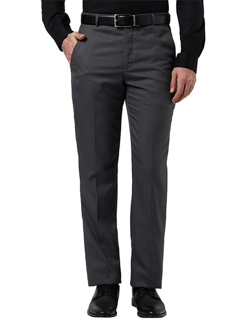 grey solid flat front formal trouser - 17504089 - Very Small Image - 1