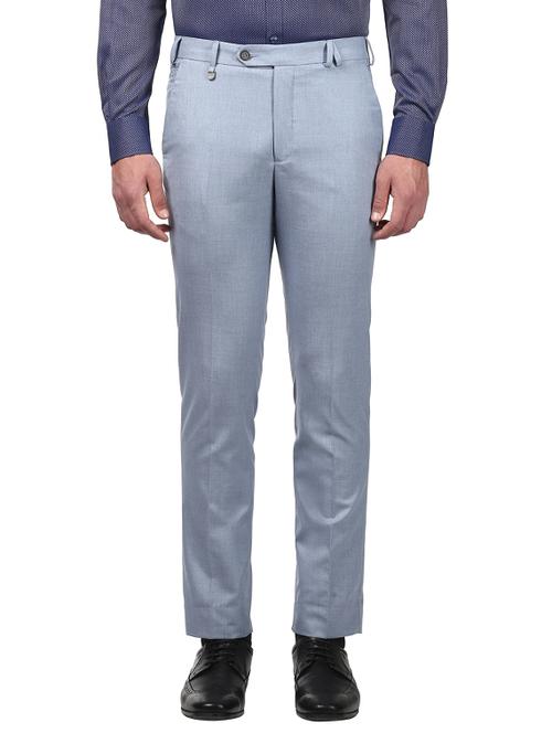 light blue textured flat front formal trouser - 17504100 - Very Small Image - 1