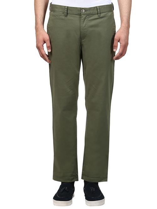 olive green solid flat front casual trouser - 17504120 - Very Small Image - 1
