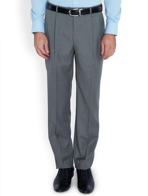 grey solid pleated formal trouser - 17504127 - Very Small Image - 1
