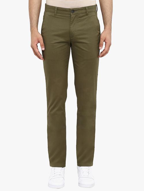 olive green solid flat front casual trouser - 17504141 - Very Small Image - 1