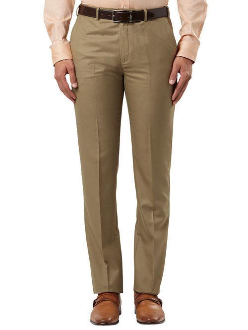 khaki solid flat front formal trouser - 17504148 - Very Small Image - 1