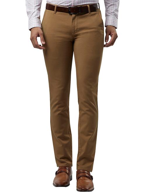 khaki textured flat front casual trouser - 17504149 - Very Small Image - 1