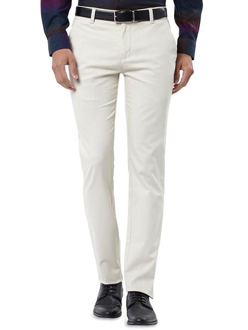 off white solid flat front casual trouser - 17504153 - Very Small Image - 1