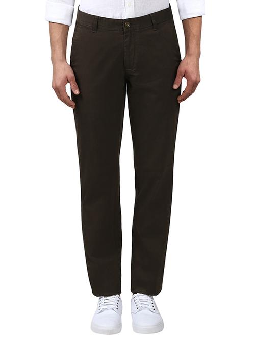 olive green textured flat front casual trouser - 17504165 - Very Small Image - 1