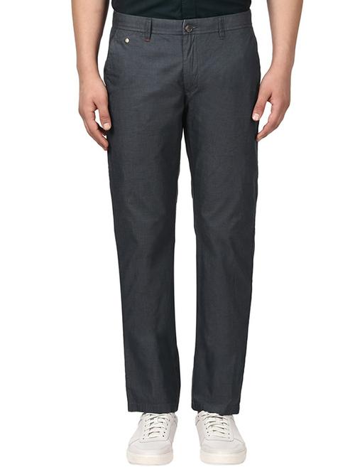 grey solid flat front casual trouser - 17504176 - Very Small Image - 1