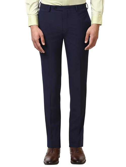 navy blue solid flat front formal trouser - 17504191 - Very Small Image - 1