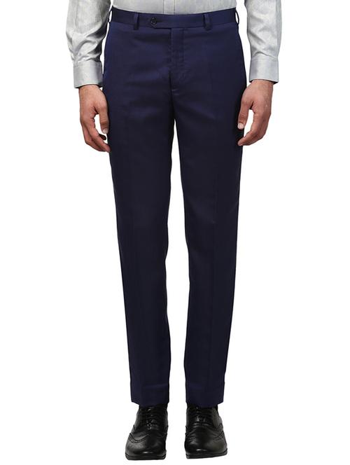 navy blue solid flat front formal trouser - 17504196 - Very Small Image - 1
