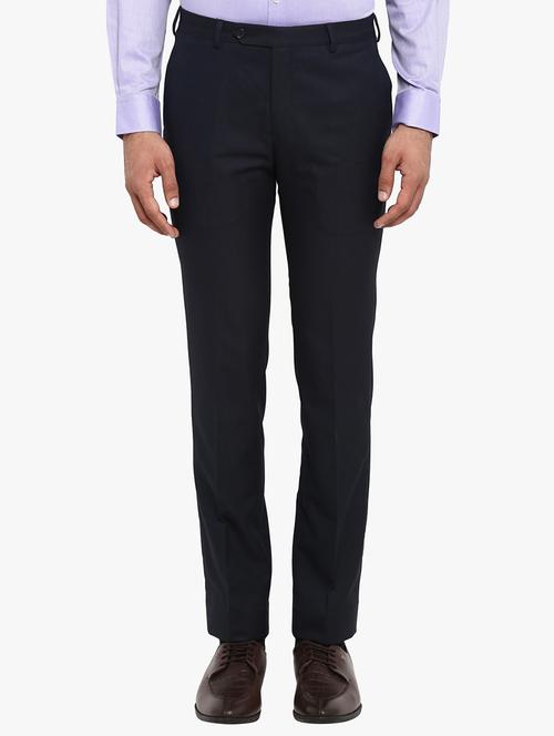 navy blue textured flat front formal trouser - 17504199 - Very Small Image - 1