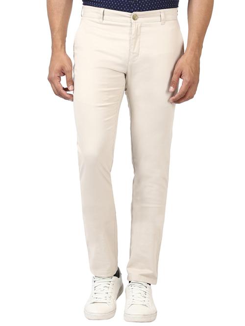 cream solid flat front casual trouser - 17504228 - Very Small Image - 1