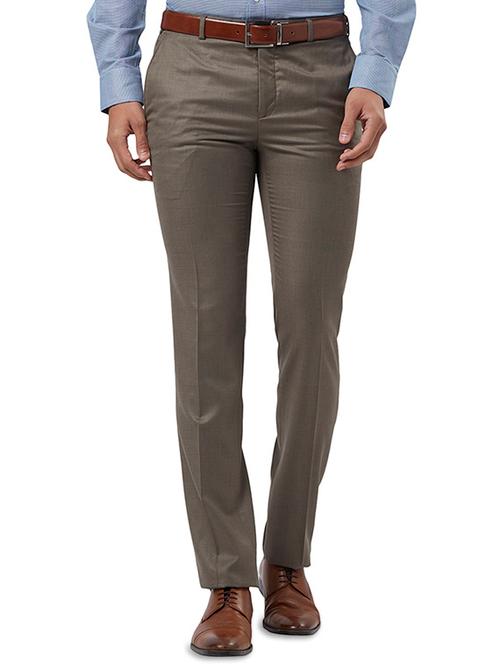 olive green solid flat front formal trouser - 17504240 - Very Small Image - 1