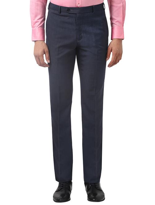 navy blue solid flat front formal trouser - 17504260 - Very Small Image - 1