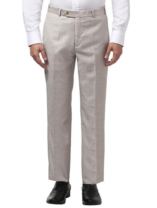 cream solid flat front formal trouser - 17504265 - Very Small Image - 1