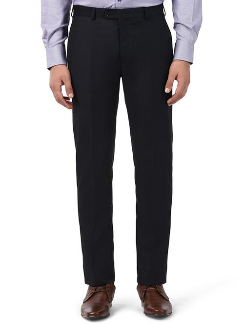 navy blue solid flat front formal trouser - 17504269 - Very Small Image - 1