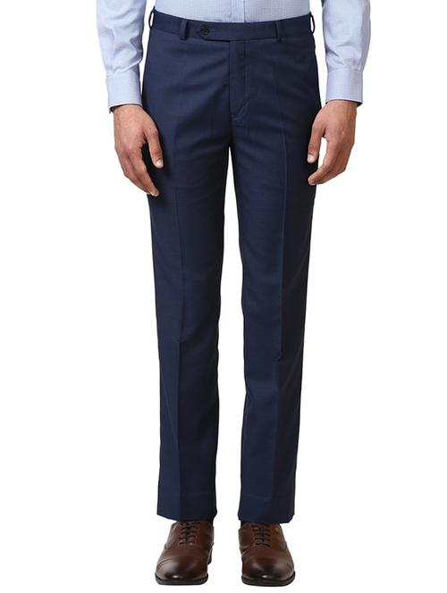navy blue textured flat front formal trouser - 17504287 - Very Small Image - 1