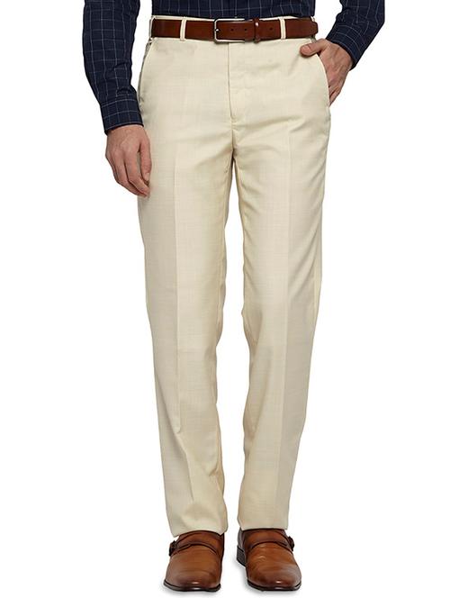 cream solid flat front formal trouser - 17504290 - Very Small Image - 1