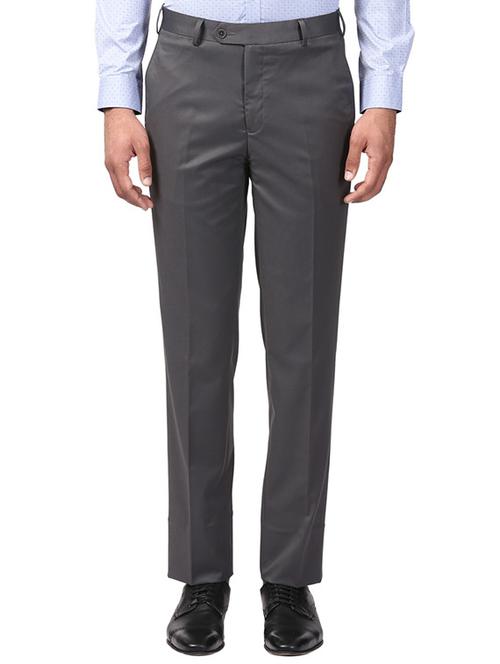 grey solid flat front formal trouser - 17504303 - Very Small Image - 1