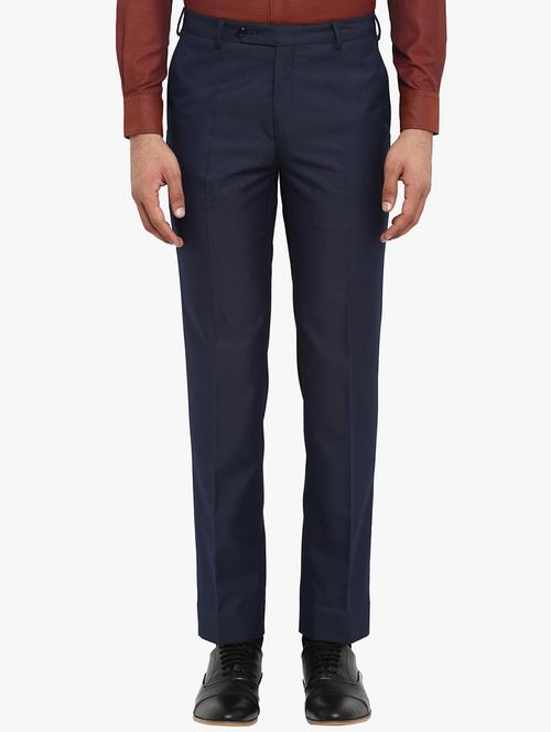 navy blue solid flat front formal trouser - 17504319 - Very Small Image - 1