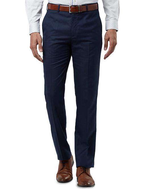 navy blue solid flat front formal trouser - 17504328 - Very Small Image - 1