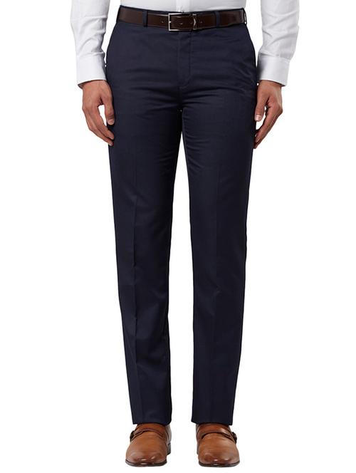 blue solid flat front formal trouser - 17504334 - Very Small Image - 1