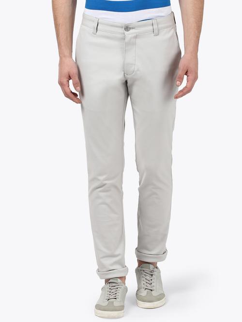 grey solid flat front casual trouser - 17504351 - Very Small Image - 1