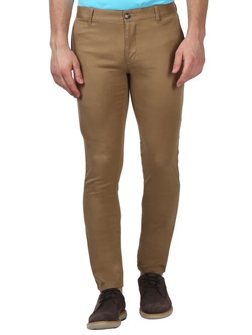 brown solid flat front casual trouser - 17504360 - Very Small Image - 1