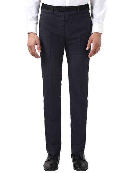 navy blue checkered flat front formal trouser - 17504374 - Very Small Image - 1