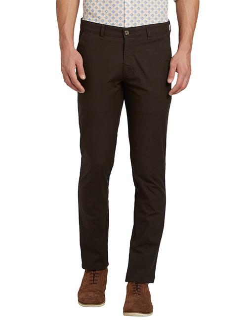 green solid flat front casual trouser - 17504393 - Very Small Image - 1