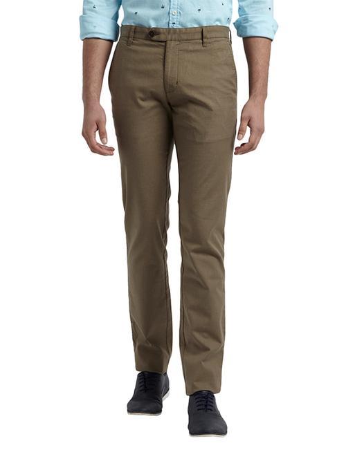 khaki textured flat front casual trouser - 17504423 - Very Small Image - 1