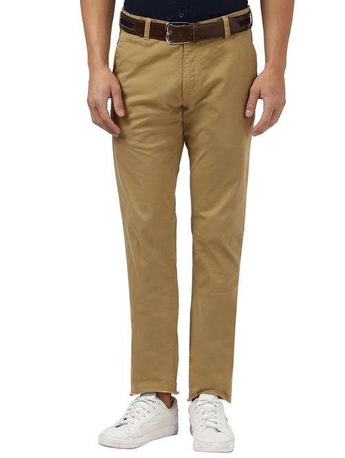 khaki solid flat front casual trouser - 17504432 - Very Small Image - 1