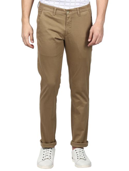 khaki solid flat front casual trouser - 17504454 - Very Small Image - 1