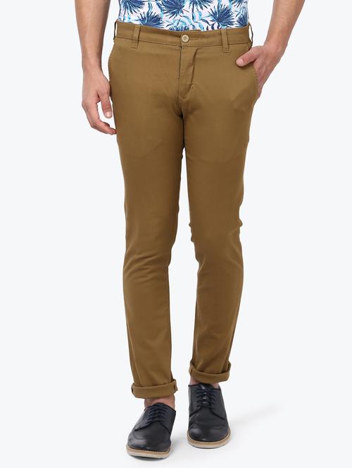 khaki solid flat front casual trouser - 17504459 - Very Small Image - 1