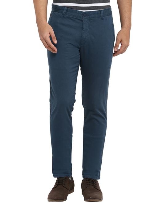 blue textured flat front casual trouser - 17504473 - Very Small Image - 1