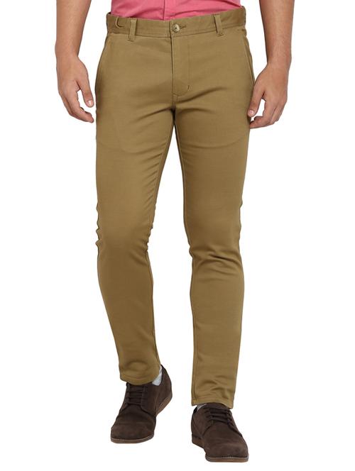 khaki solid flat front casual trouser - 17504475 - Very Small Image - 1