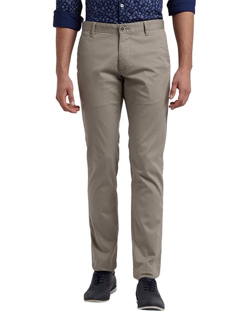 grey solid flat front casual trouser - 17504502 - Very Small Image - 1