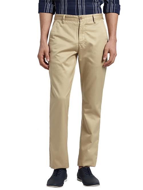 beige solid flat front casual trouser - 17504517 - Very Small Image - 1
