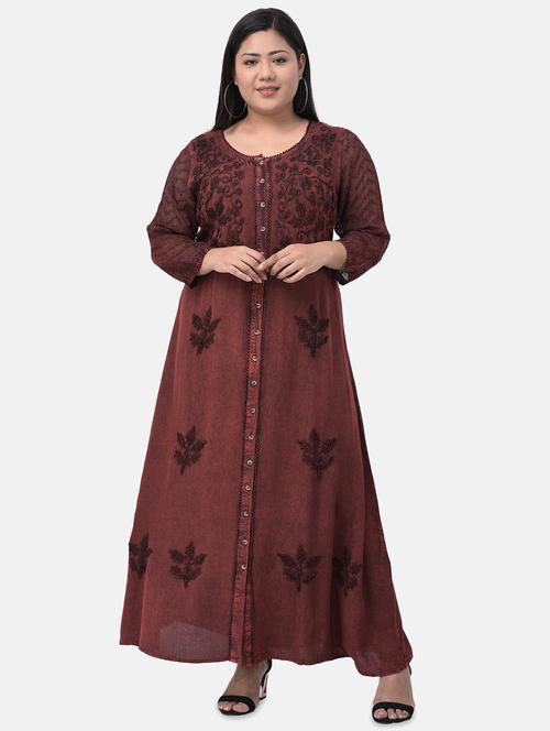brown embroidered plus dress - 17504726 - Very Small Image - 1
